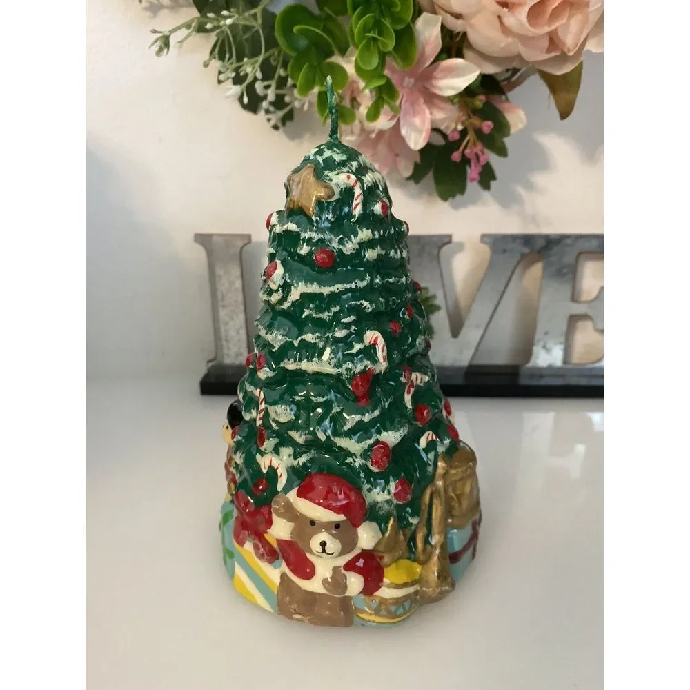 Christmas Tree with Toys & Presents Wax Candle Vintage 1960's Holiday Gift‎ EUC